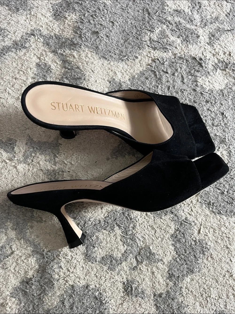 Stuart Weitzman Tia Square Toe Suede Mule Sandal